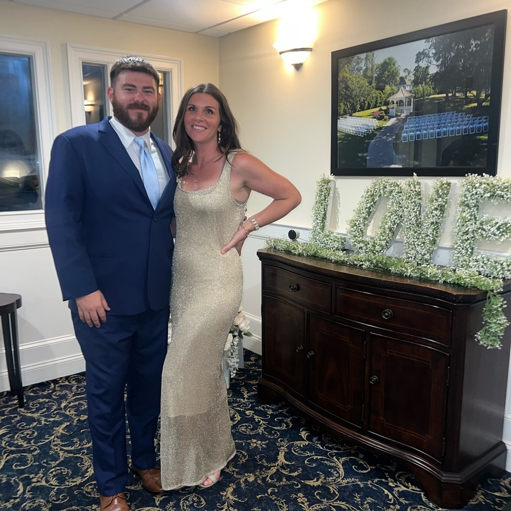 Gold scoop neck floor length dress